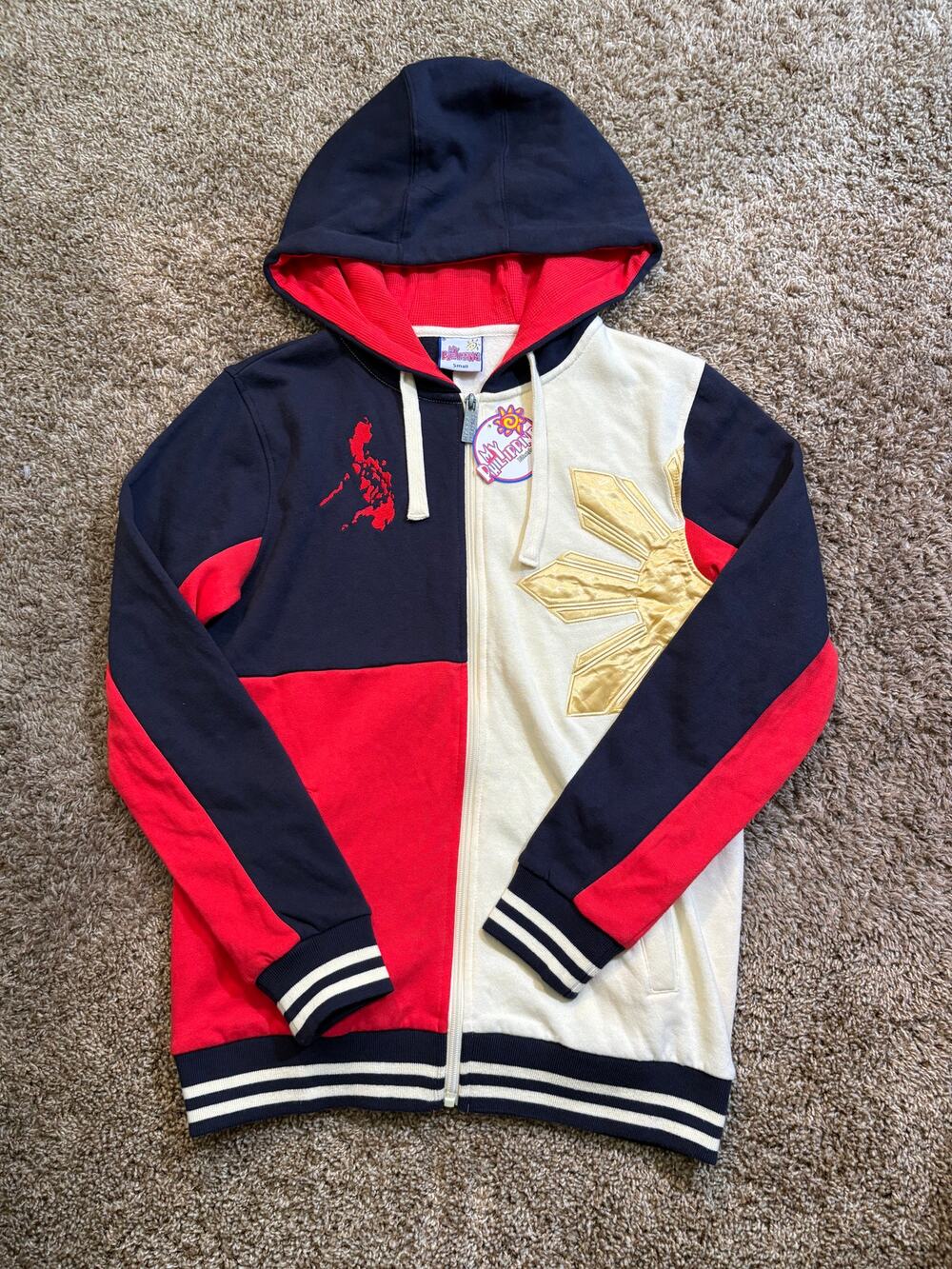 NWT My Philippines Zip Up Flag Graphic Colorblock Hoodie Size Small